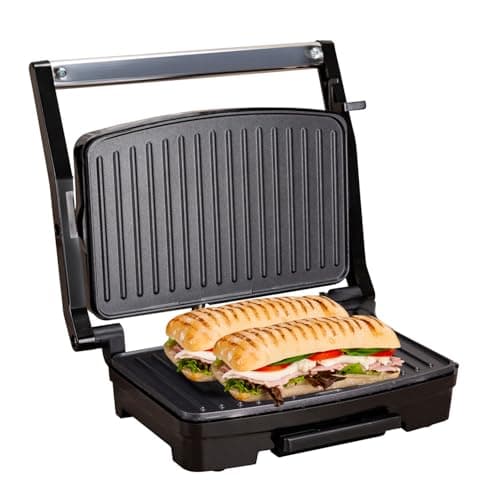 Image of Sensio Home Panini Press, Sandwich Toaster & Health Grill - Non-Stick Easy Clean Plates, Automatic Temperature Control, Excess Oil Channel & Drip Tray, Floating Plate For Even Cooking