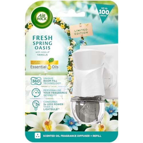 Image of Air Wick Plug in Diffuser Kit, Fresh Spring Oasis, 1 Device & 1 Refill (19ml), Long Lasting Fragrance, Lasts up to 100 days, Plug in Air freshener