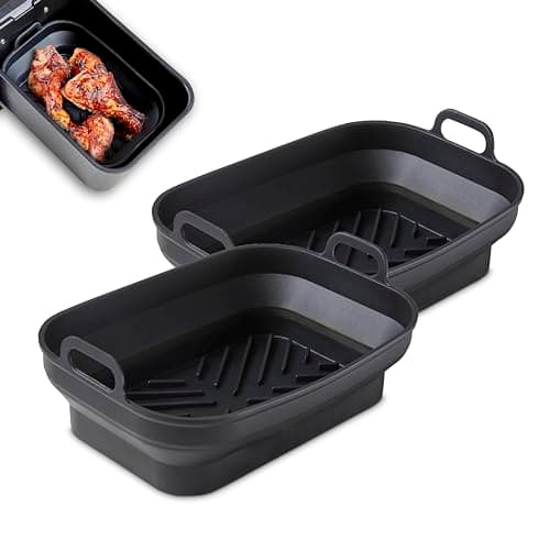 Image of Tower Set of 2 Rectangular Foldable Silicone Trays, Black