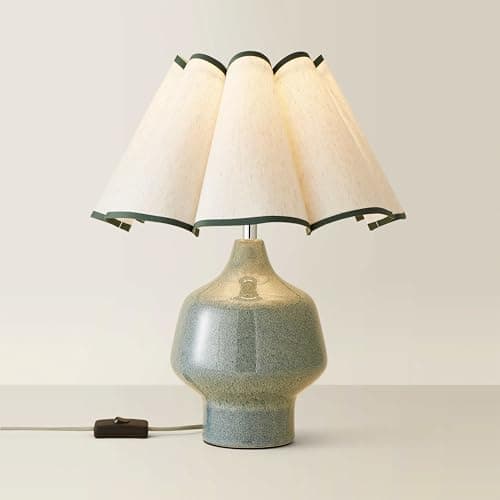 Image of ValueLights | Green Speckle Glazed Ceramic Base Table Lamp with a Natural Scalloped Edge Fabric Shade | Table Lamps, Home Décor & Improvement Essential