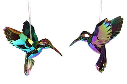 Image of Gisela Graham Set of 2 Glass Effect Hummingbird Stunning Christmas Tree Decorations