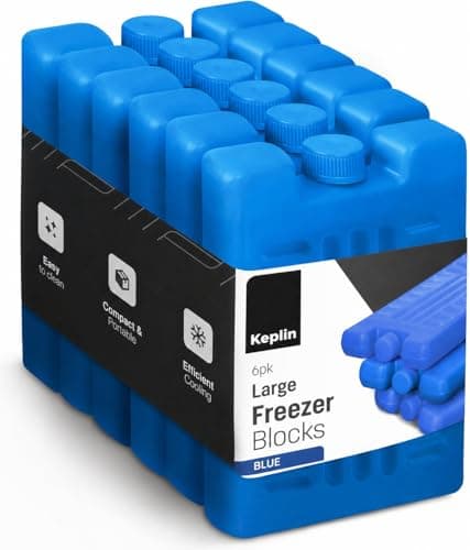 Image of KEPLIN Large Freezer Ice Blocks (6 Pack) – Blue Reusable Ice Packs for Cooler Bags, Lunch Boxes, Travel, Picnic & Camping – Long Lasting Cooling Gel Keeps Food & Drinks Fresh for Hours