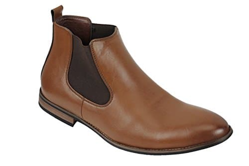 Image of Xposed New Mens Leather Italia Style Vintage Chelsea Boots Casual Dealer Shoes UK Size [UK 11.5 EU 46,Brown-PU Leather]