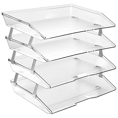 Image of Acrimet 4 Tier Paper Organizer Letter Tray, Side Load Desktop File Sorter for Letter Size & A4 Documents, Stackable System Storage for Office Desk Organization, Plastic, Clear Crystal