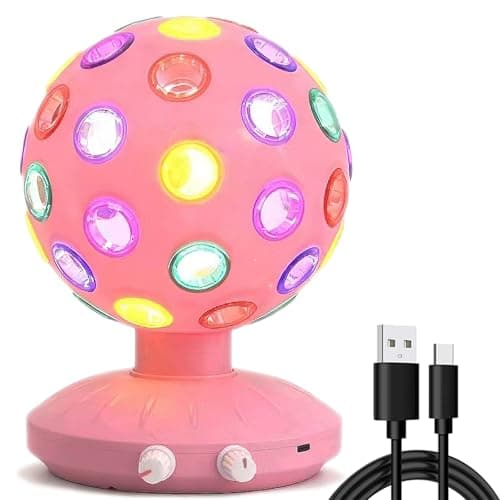 Image of Spinning Disco Ball LED Night Light Projector 360° Rotary Speed/Brightness Adjustable Lamp for Parties, Lighting, Halloween, Christmas, Birthday, Holiday, Club, Bar (USB/Battery Operation) (Pink)