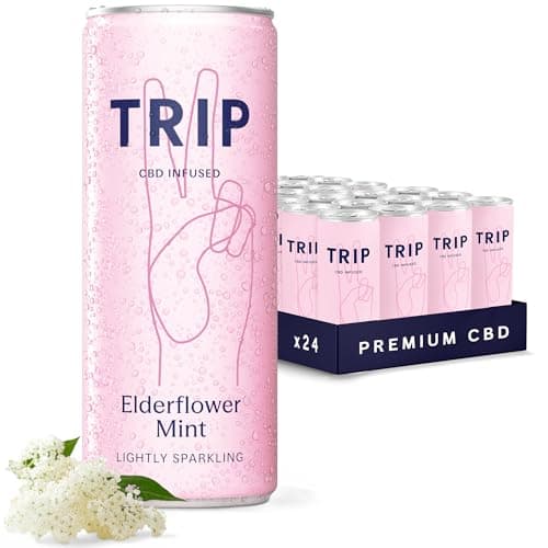 Image of TRIP CBD Drink, Sparkling Elderflower Mint Fizzy Drink, Low Calorie, Vegan (Pack of 24 x 250ml)