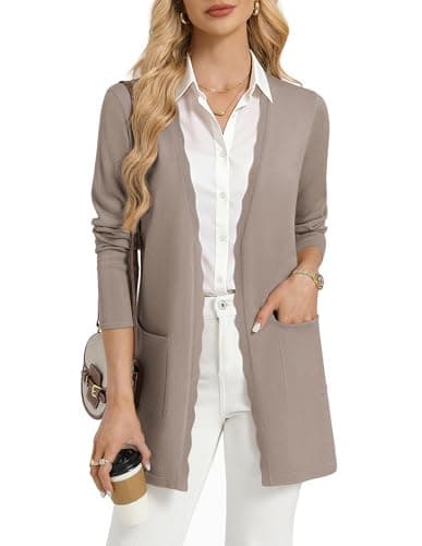 Image of GRACE KARIN Womens Long Cardigans, Spring Summer Lightweight Knit Bolero, Open Front V Neck Cardigan Blazer with Pockets Sepia M