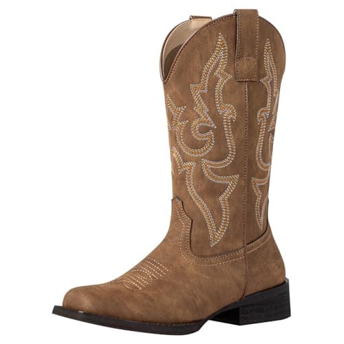 Image of SheSole Square Toe Cowboy Boots for Women Cowgirl Boots Wide Calf Ladies Western Boots Brown Size 3
