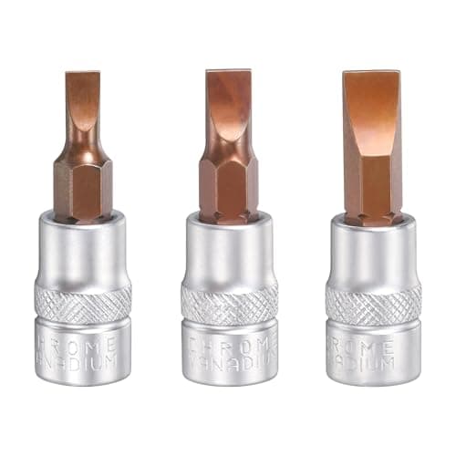 Image of sourcing map FD4/FD5.5/FD7 Slotted Bit Socket 1/4" Square Drive Metric S2 & CR-V Steel Socket Ratchet Wrench Industrial Grade Bits, Silver Red