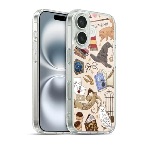 Image of Head Case Designs Officially Licensed Harry Potter Hogwarts Pattern Deathly Hallows XXXVII Soft Gel Case Compatible With Apple iPhone 16