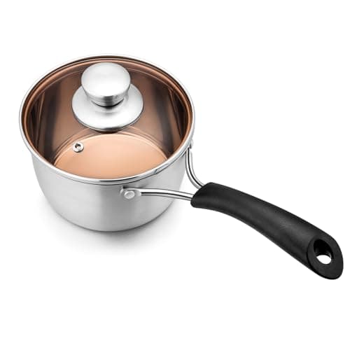 Image of Homikit 14cm Saucepan, Professional Stainless Steel Sauce pan with Glass Lid, Small Milk Cooking Pan for Home Kitchen Restaurant, Heatproof Handle, Mirror Finished & Easy Clean