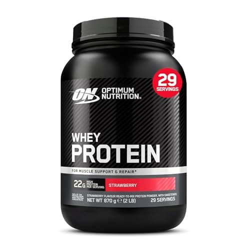 Image of Optimum Nutrition Whey Protein Powder Strawberry Flavour, 22g Protein Per Serving - Easy‑to‑M Whey Concentrate for Muscle Growth and Maintenance, 899 g (29 Servings)