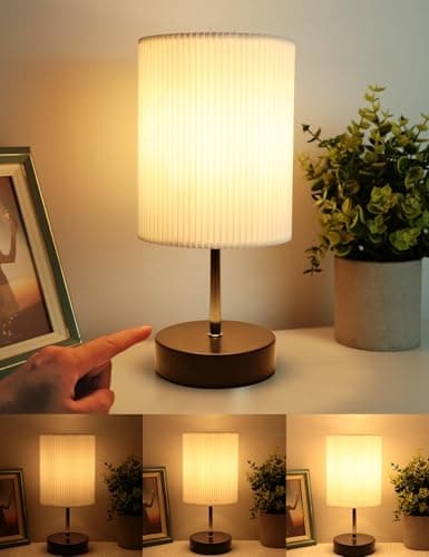 Image of HSLighting Bedside Lamp Touch Control Lamp Table with Metal Base 3-Way Dimmable LED Light Bulbs Desk Lamp Minimalist for Bedroom Living Room Children's Room, Black