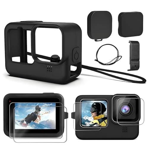 Image of Accessories Kit for GoPro Hero 12/11/10/9, Silicone Sleeve Rubber Protective Case, Glass Screen Protectors, Battery Side Cover, Lens Caps, Lanyards, Full Protective Set for Go Pro Hero 12/11/10/9