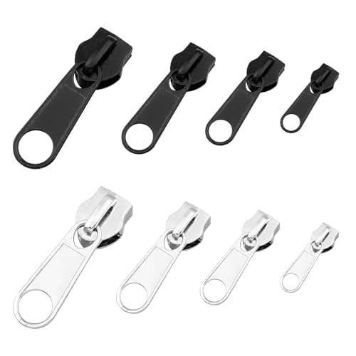 Image of 3#5#8#10# Zipper Repair Kit, 8 Pcs Zip Slider Replacement Zipper Head, Black & Silver Zip Repair Set, Zippers Replacement No Tools for Sleeping Bags Tents Coat Luggage Backpacks