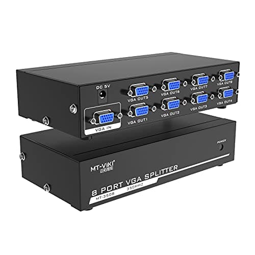Image of MT-VIKI 1x8 VGA Splitter 1 in 8 out, Mirror 1 VGA Video & Audio on Multiple HD Monitors Support Wide Screen 1920 x 1440 1080P 350MHz (1 PC to 8 Monitors)