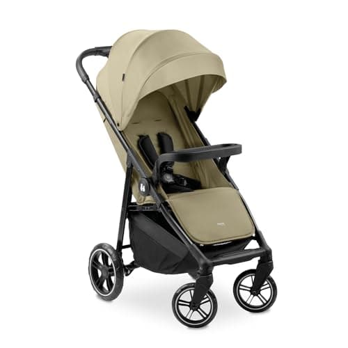 Image of Hauck Shop N Care, Olive - Lightweight Pushchair (only 8.5 kg) with Snack Tray, Cup Holder & Raincover, Compact & One Hand Folding, Fully Reclining from Birth up to 22 kg