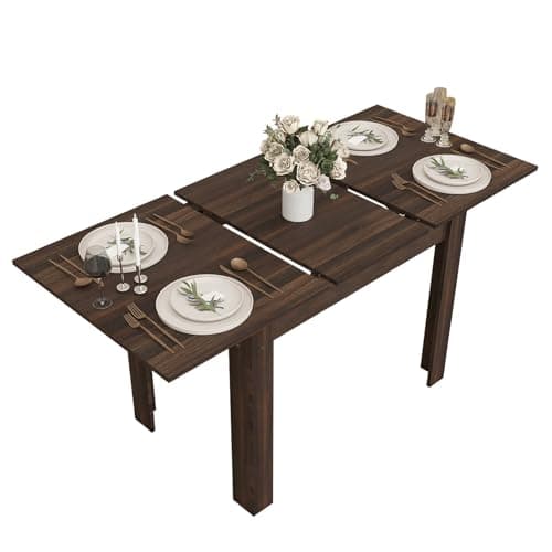 Image of ARTETHYS Dining Table, 110-150cm Wood Extendable Table for 4-6 People, Large Kitchen Dinner Table with Solid Legs for Restaurant Home, Brown