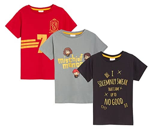 Image of Harry Potter Kids 3 Pack T-Shirts Boys Girls Hogwarts Top Ron Hermione Quidditch Short Sleeve Tees Multi