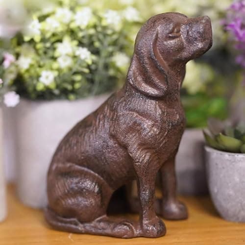 Image of Cast Iron Hound | Metal Puppy Dog Statue Animal Home Garden Ornament Sculpture