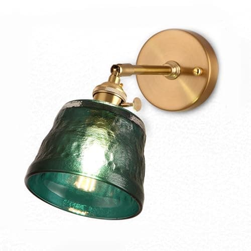 Image of Chrasy Rustic Wall Lights Green Glass Lampshade Antique Brass Sconce Retro Vintage Indoor E27 Night Wall Lamp for Bedside Bedroom Doorway Hallway Farmhouse