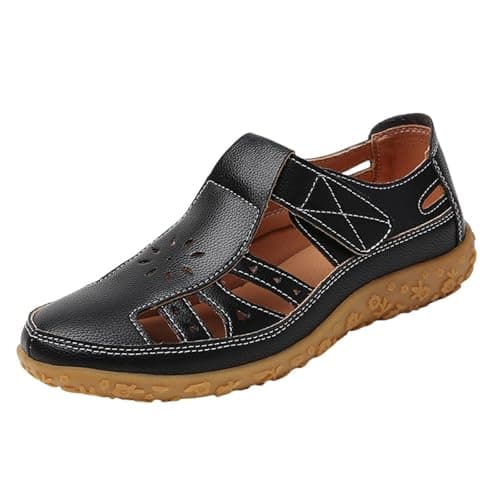 Image of Closed Toe Sandals For Women Durable Traction Outsole Sport Wide Fit Sandals Soft Lightweight Cushioned Moulded Footbed Beach Shoes Hook Loop Strap Hollow Walking Shoes Casual Holiday Outdoor