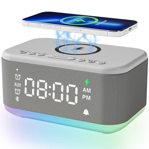 Image of Alarm Clock, Speaker, Wireless Charger, Digital Alarm Clock, Bedroom, Bluetooth, Alarm Clock, Dimmable, Light, Bedroom, Dual Alarm, Snooze Dimmer, 12, 24 Hours, RGB Night Light, Bluetooth, USB