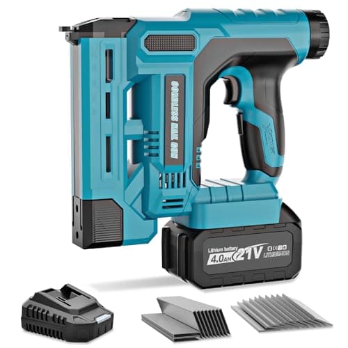 Image of 18 Gauge Cordless Nail Gun for Mak-ita 18V Battery, 2 in 1 Brad Nailer & Electric Stapler with 1 * 4.0Ah Battery, 1000 Nails & 1000 Staples for DIY Project, Home Improvement and Woodworking