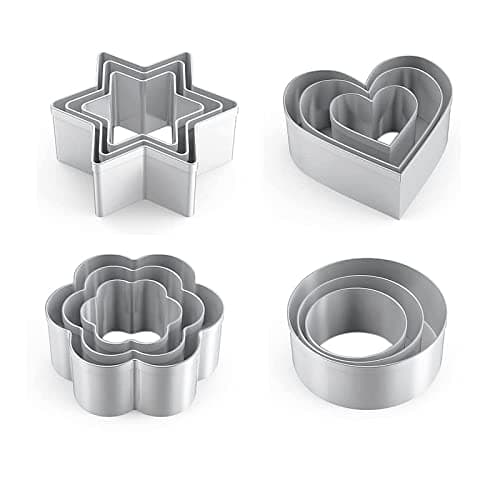 Image of Metal Cookie Cutter Set - 12 Stainless Steel Shapes Including Round, Heart, Star, and Flower for Baking Biscuits and Mini Molds