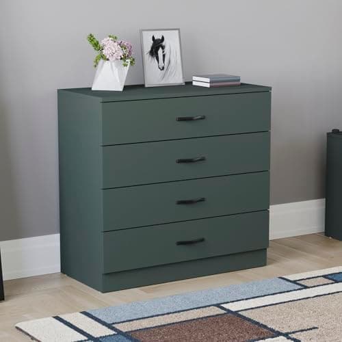 Image of Vida Designs Riano 4 Drawer Chest of Drawers, Metal Handles and Runners, Anti-Bowing Drawer Support, Bedroom, Nursery Furniture, Jasper Green