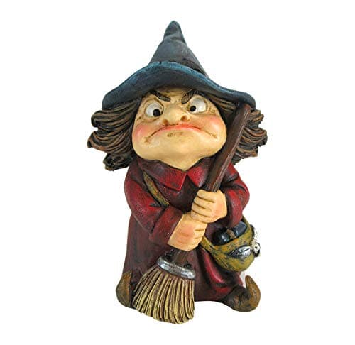 Image of Nemesis Now Toil Small Witch and Broomstick Figurine, Polyresin, Red,9.7cm