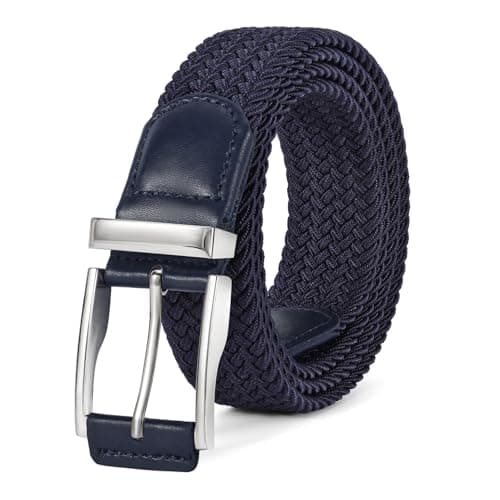 Image of WERFORU Stretchy Braided Belt for Men Elastic Woven Belt for Jeans Pants Casual Men’s Golf Belt Blue
