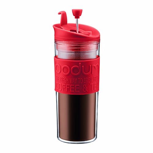 Image of Bodum Insulated Plastic Travel French Press Coffee and Tea Mug, 0.45 L, 15oz, Red (11100-294BUS)