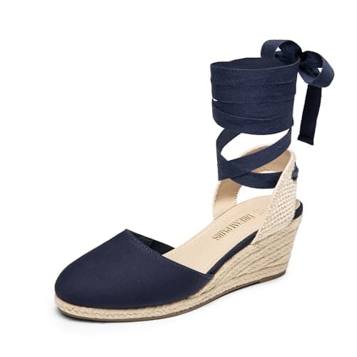 Image of DREAM PAIRS Womens Espadrilles Dressy Platform Sandals Slip on Elastic Ankle Strap Wedges Sandals,Size 6,Navy-Canvas,SDPW2405W