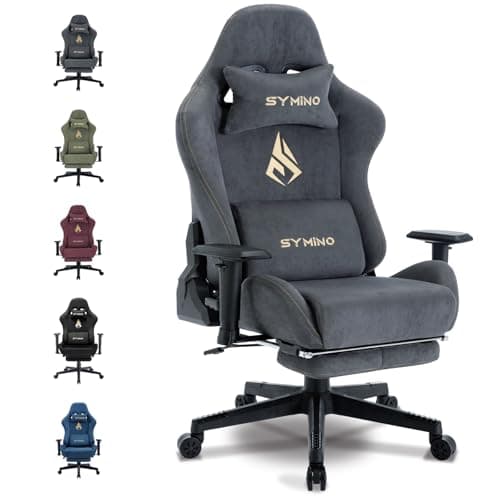 Image of Symino Gaming Chair, Computer Chair with Footrest, Headrest and Lumbar Support, Ergonomic PC Chair, Height Adjustable Rotating Task Chairs, Gray