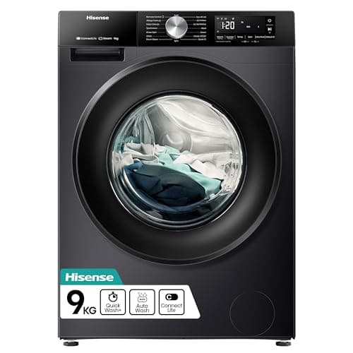 Image of Hisense 3S WiFi Series WF3S9043BB3 9 KG Front Load Washing Machine Durable Inverter, Steam Wash, Quick Wash, 19 Programmes 1400 RPM - Black Energy Rating A