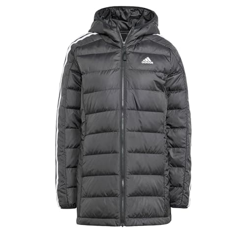 Image of adidas Women's Essentials 3-Stripes Light Down Hooded Parka, Black, XS