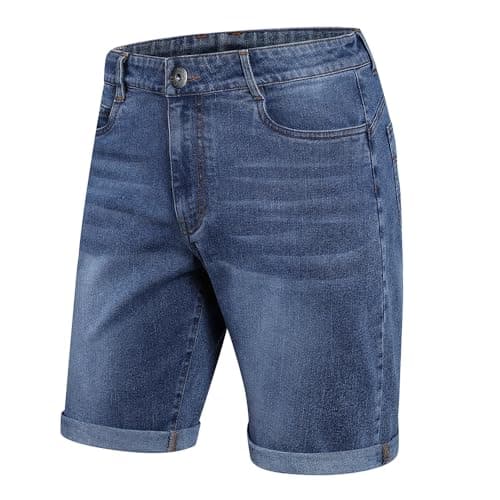 Image of ZOXOZ Mens Denim Shorts Classic Stretch Chino Jeans Short Casual Summer Wash Straight Fit Cotton Blend Blue XL