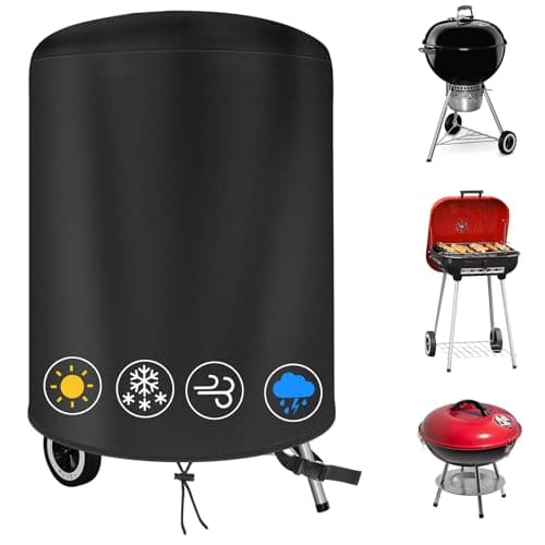 Image of KHAMAL Kettle BBQ Cover - Barbecue Covers Waterproof for Weber, 420D Heavy Duty Oxford Fabric Round BBQ Cover for Weber - 71x68cm