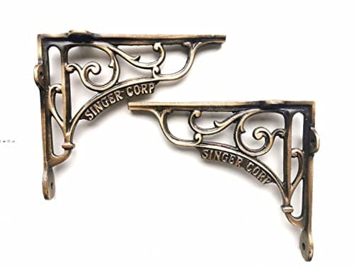 Image of BRASS & METAL Pair of Vintage Shelf Brackets Singer Corp Antique Brass (5 * 5)
