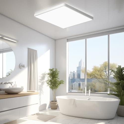 Image of MLOQI Bathroom Lights Ceiling Square LED Ceiling Light Super Thin, 36W 5000K Daylight White IP44 Waterproof Lighting Fixture for Office Kitchen Hallway Living Room(White Edge)