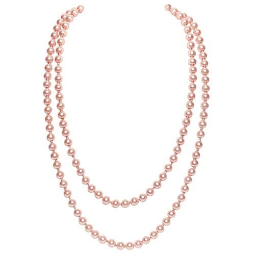 Image of BABEYOND Gatsby Long Knot Pearl Necklace 1920s Flapper Imitation Pearls Necklace Pink
