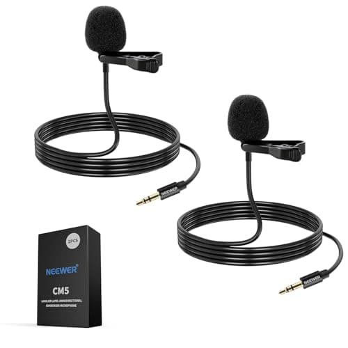 Image of NEEWER 2 Pack Lavalier Lapel Microphone Compatible with DJI Wireless Mic Transmitters Rode Wireless GO II 2, Omnidirectional Condenser Wired Clip On Lav Mics for Stage YouTube Live Streaming, CM5