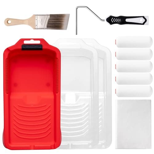 Image of Mister Rui 11 pc 4" Foam Paint Roller Set, Paint Roller for Painting and Renovating, Paint Brush Set, Paint Rollers and Trays Sets, 2" Angled Paint Brush, Dust Sheet