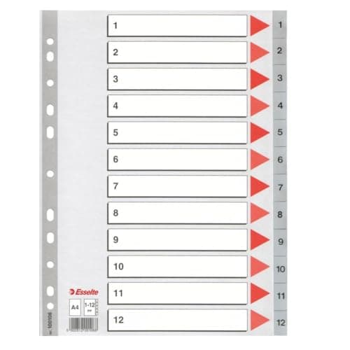 Image of Esselte A4 Polypropylene 1-12 Part Indices - Grey