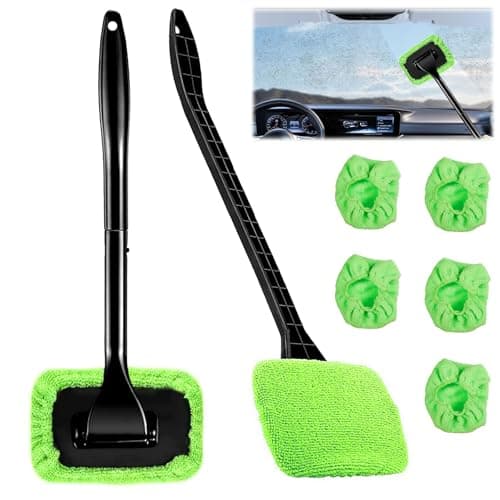Image of CHANCCI 2PCS Car Windscreen Cleaner Brush,Car Windshield Cleaning Tool,Window Cleaner Tool with 5 Pieces Reusable Washable Microfiber Pads,Car Cleaning kit for Fog Moisture Removal