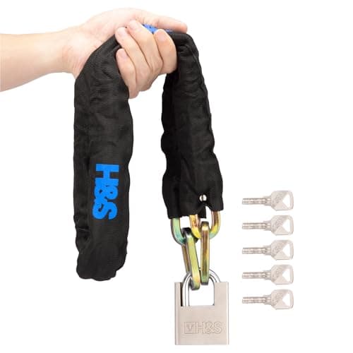 Image of H&S Heavy Duty Motorbike Lock with Padlock - Anti-Theft Thick 10mm x 1.2m Bike Locks High Security Chain - Bicycle Motorcycle Lock and Padlock with Scratch-Proof Nylon Sleeve