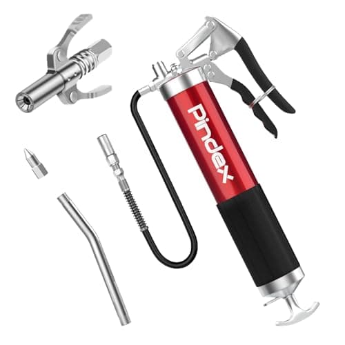 Image of Pindex Grease Gun Set with Coupler, Manual Grease Gun Kit with 18in Flexible Hose for Cartridge 400g, for Excavator, Harvester, Automotive Motorrad, Farm Equipment, Loader, Crane, Road roller, Paver