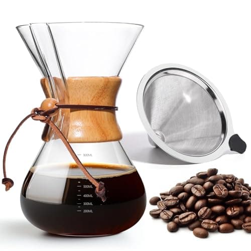 Image of Yopinmall Pour Over Coffee Maker, 8 Cup Borosilicate Glass Drip Coffee Maker with Reusable Stainless Steel Filter and Cork Grip for Home Café 800 ML