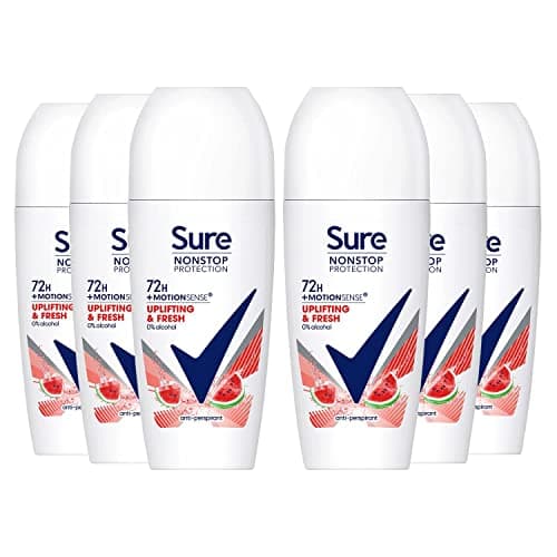 Image of Sure Women 72H Motion Sense Antiperspirant Deodorant Roll-on with 0% Alcohol Nonstop Odour Protection, Uplifting & Fresh 50ml (Pack of 6)